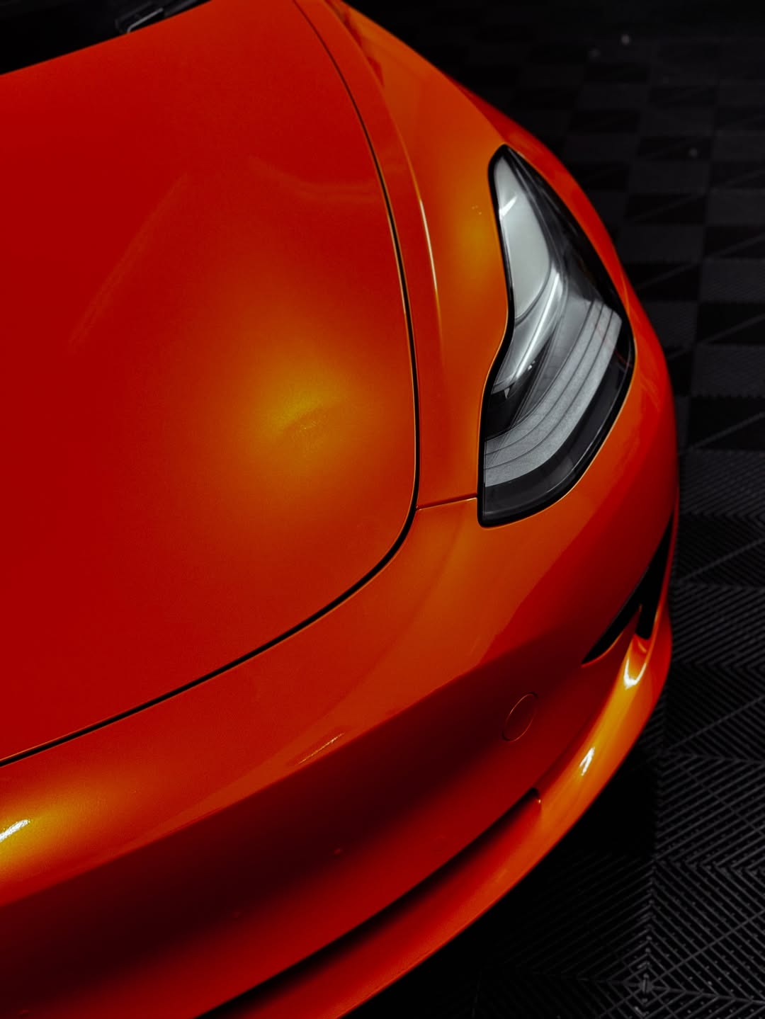 Tesla Orange Bonnet Detail - Car Wrapping